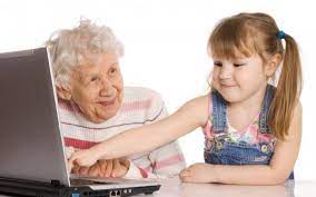 child helping grandparent