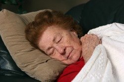 Grandma sleeping on couch